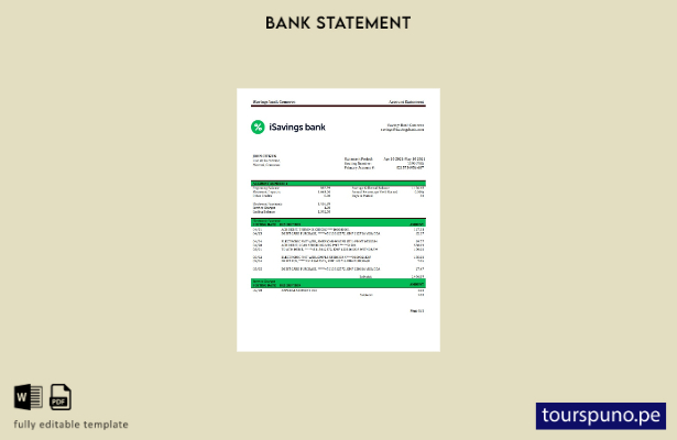 listo para imprimir Plantilla de Word   extracto bancario de Comoras iSavings
